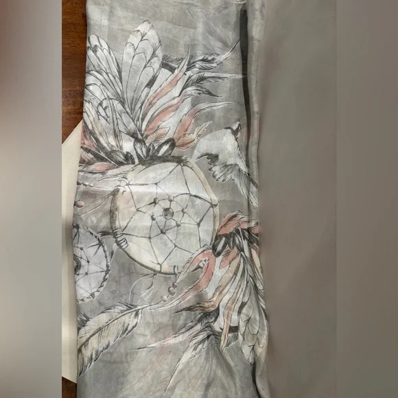 Boho Dreamcatcher Feather Bird Print Oblong Scarf - Picture 1 of 3